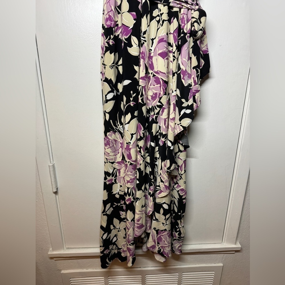 Lauren Ralph Lauren Floral Belted Faux Wrap Purple Cream Black Jersey Dress 4 - Picture 10 of 16